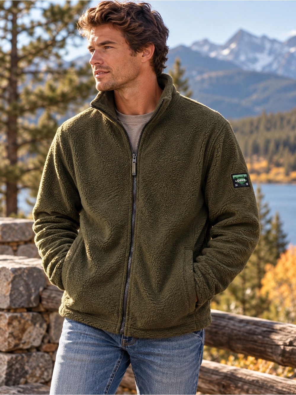Orvis Classic Collection Sherpa Fleece Jacket Men’s M Olive Full Zip